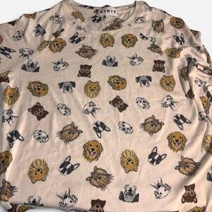 Dog Print Beige Long Sleeve Shirt & Pants Set